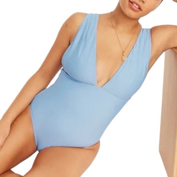 J.Crew V-Neck One-Piece Swimsuit BF163 Baby Blue • Plus Size 22 NWT - Picture 2 of 12